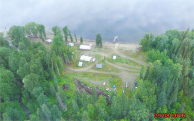 Aerial view of The Narrows on Takla Lake - lakefront cabins for rent